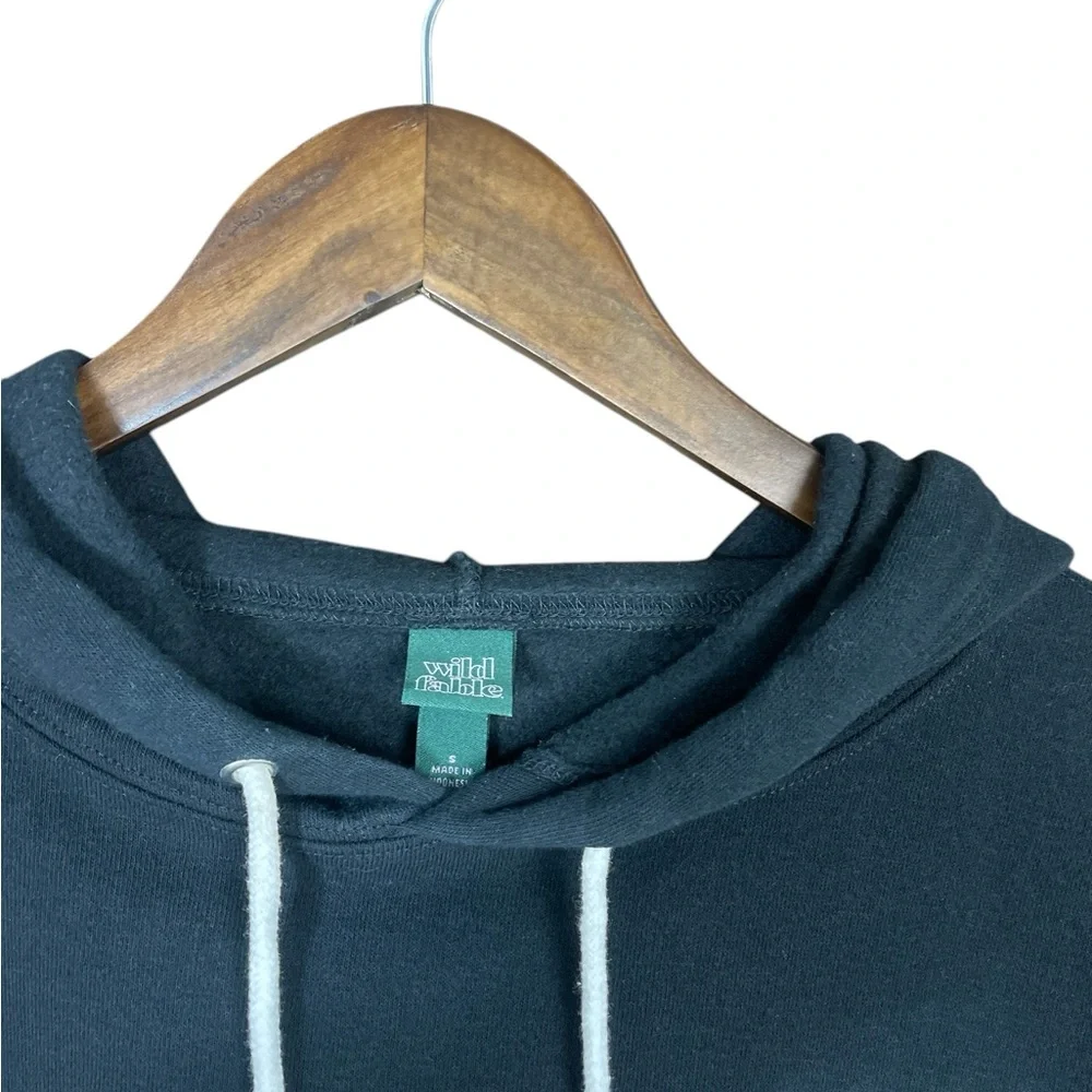 Wild Fable | Cropped Sweatshirt Hoodie Jacket Basic Black Oversized Raw Edge - Picture 6 of 6